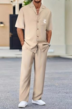 Men’s Beige Two-Piece Casual Set