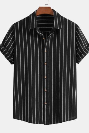 Black Striped Short-Sleeve Shirt