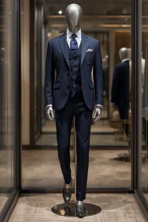 Navy Blue Slim Fit Suit with Waistcoat