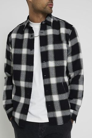 Men’s Black Waffle Check Long Sleeve Shirt