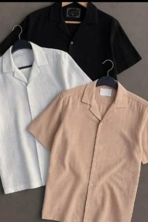 Men’s Short Sleeve Plain Shirts – Beige, White & Black