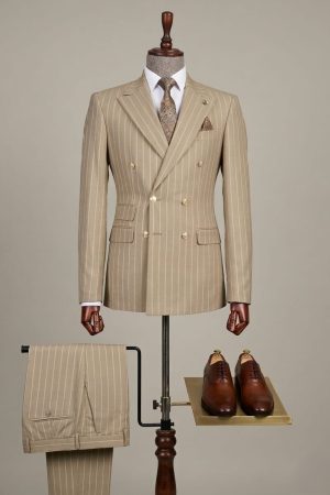 Beige pinstripe suit